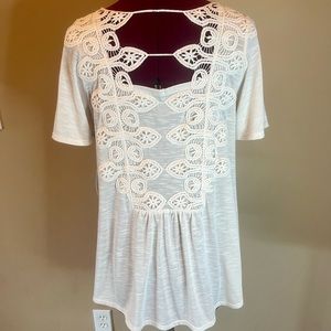 New Coco & Jaimeson A-Line Natural Lace Up Front Crochet Back Top XL